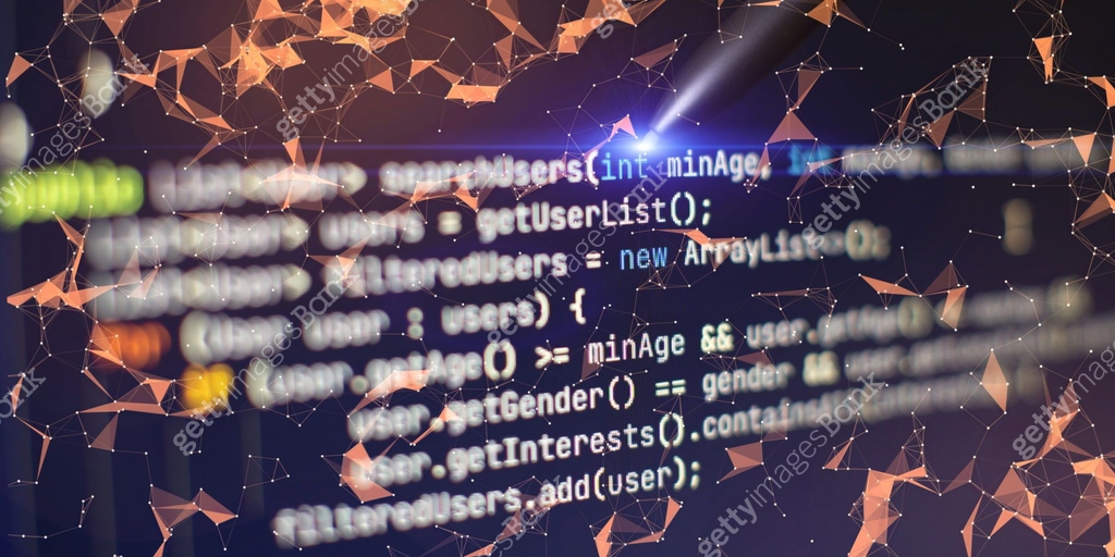 Abstract computer script code. Programming code screen of software ...