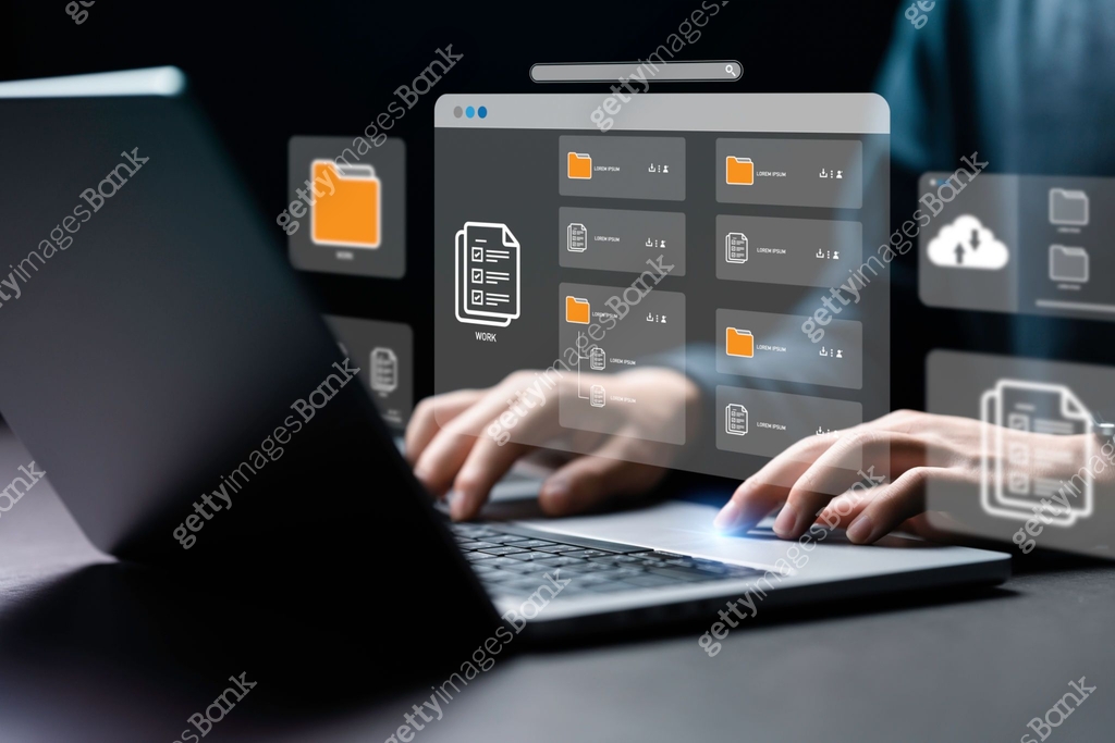 Businessman using a computer to document management concept, online ...