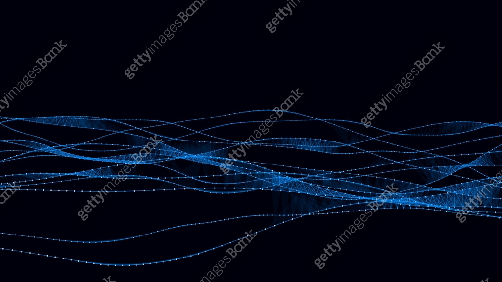Vector abstract moving DNA wave with dots and lines. Concept network ...