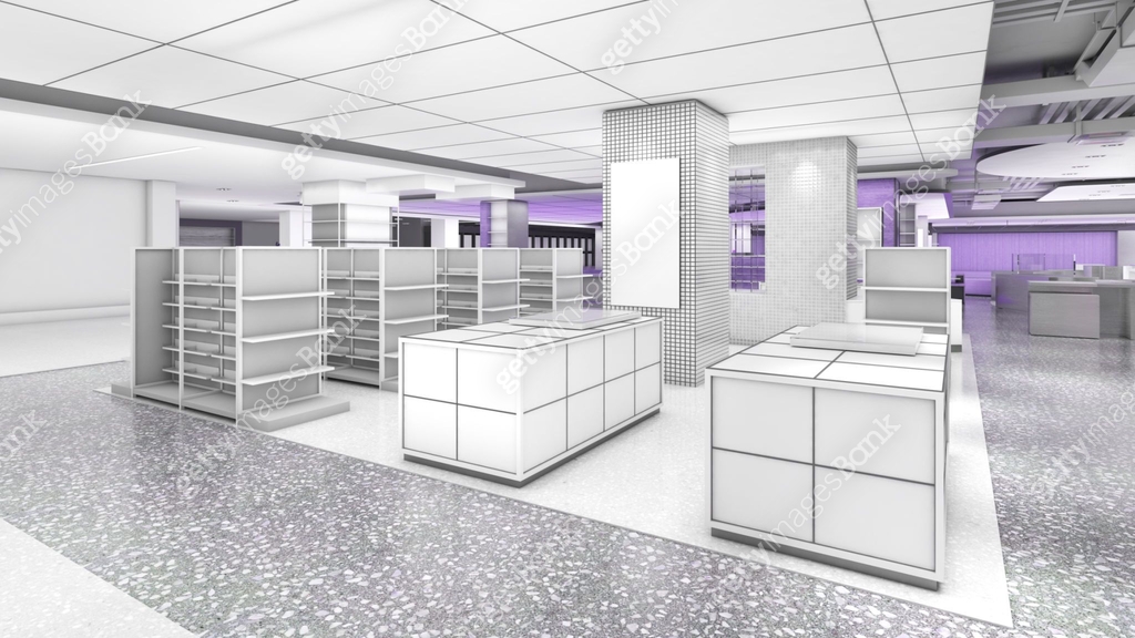 Technology Shop Rendering electronic equipment store ,computer and gadget shop. ,Modern design,3d ...