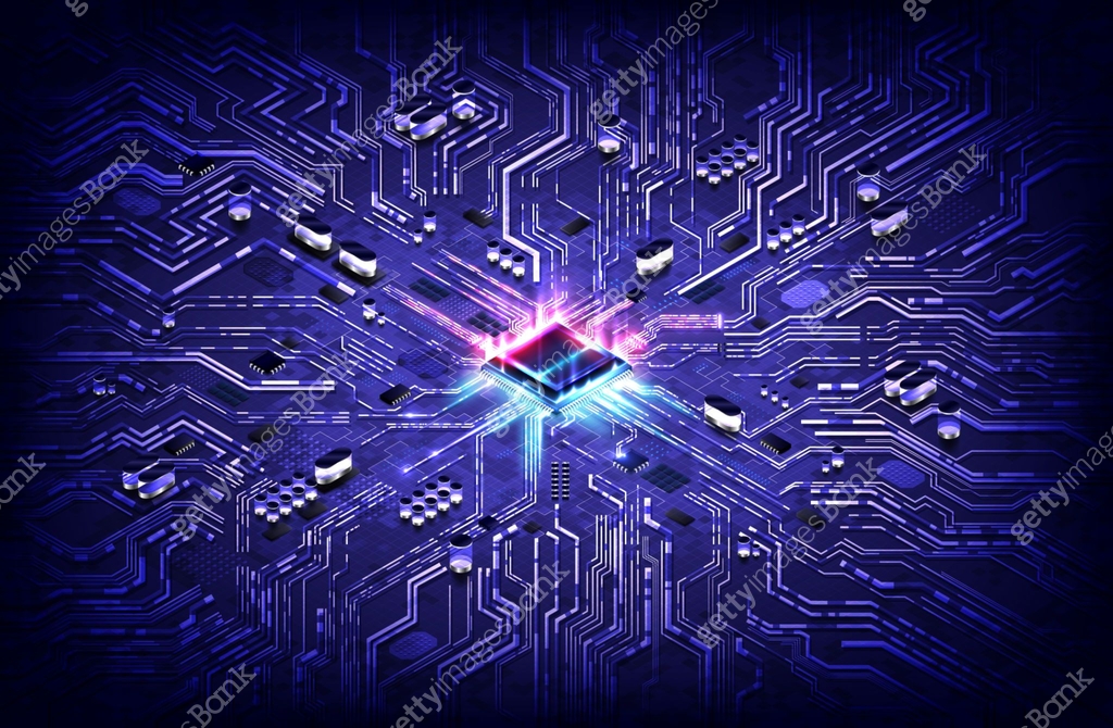 Abstract hardware and software background. Circuit board, Chip ...