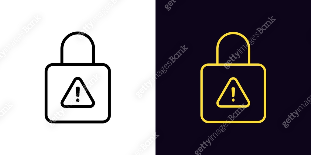 Outline lock warning icon, with editable stroke. Lock with exclamation ...