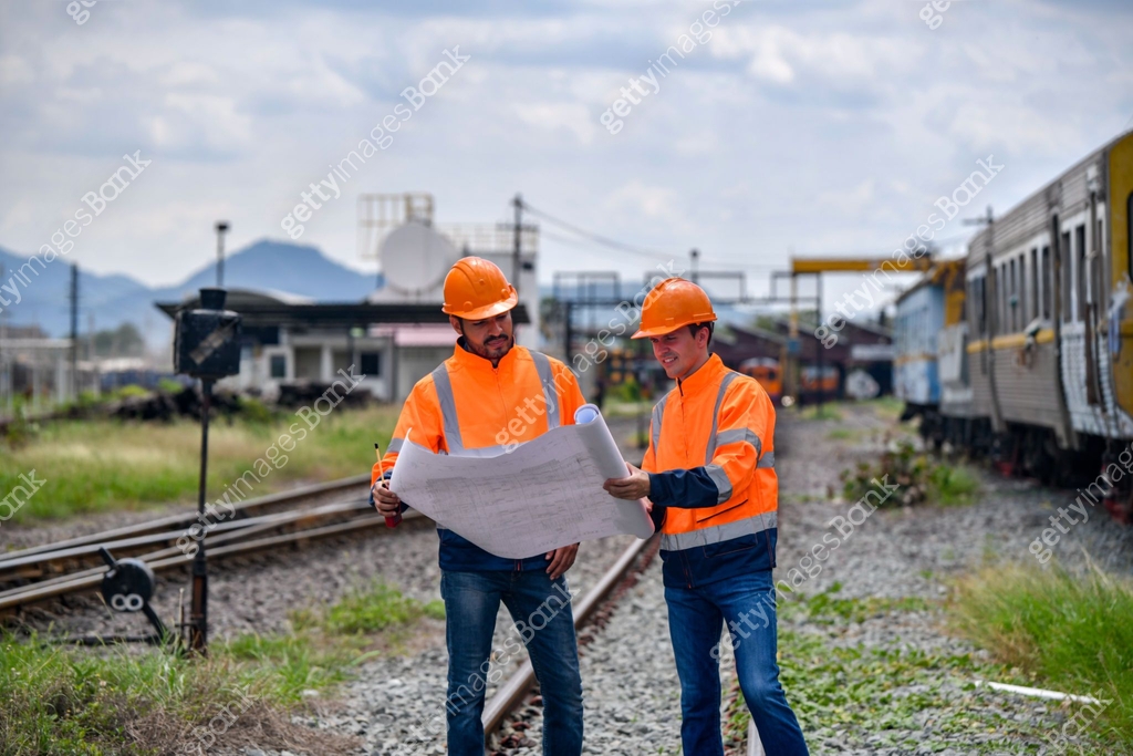 Process Building Train Engineer railway under checking construction process train testing and ...