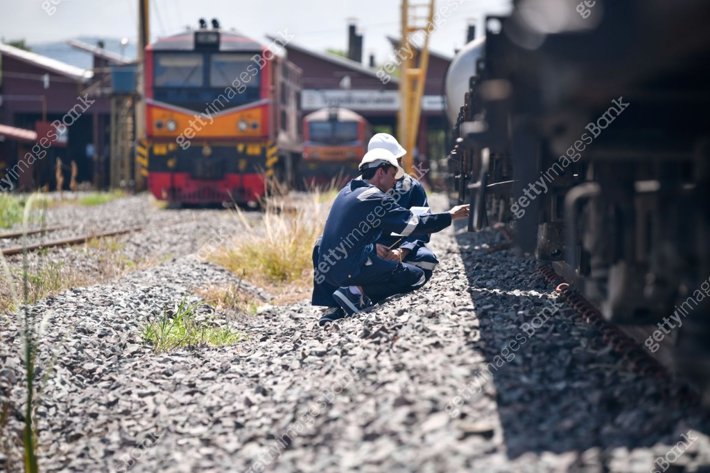 Process Building Train Engineer railway under checking construction process train testing and ...