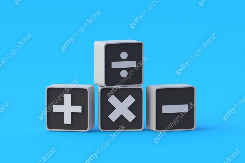 Financial audit. Mathematical symbols on buttons. Plus, minus, multiply ...