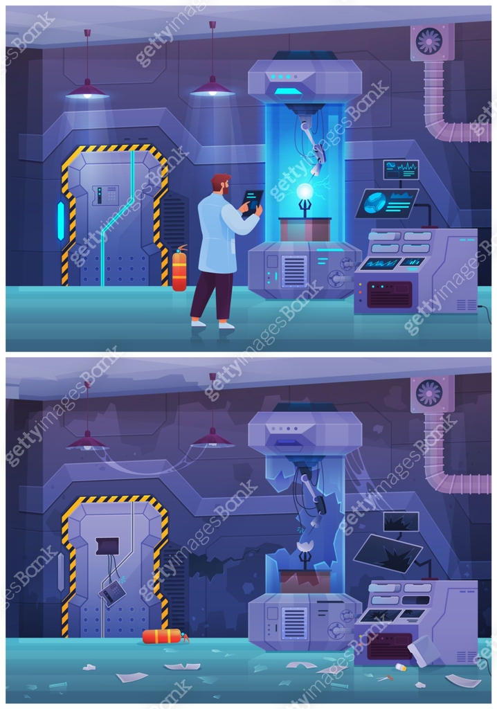Scientist in lab conduct experiment. Study of technology with equipment ...