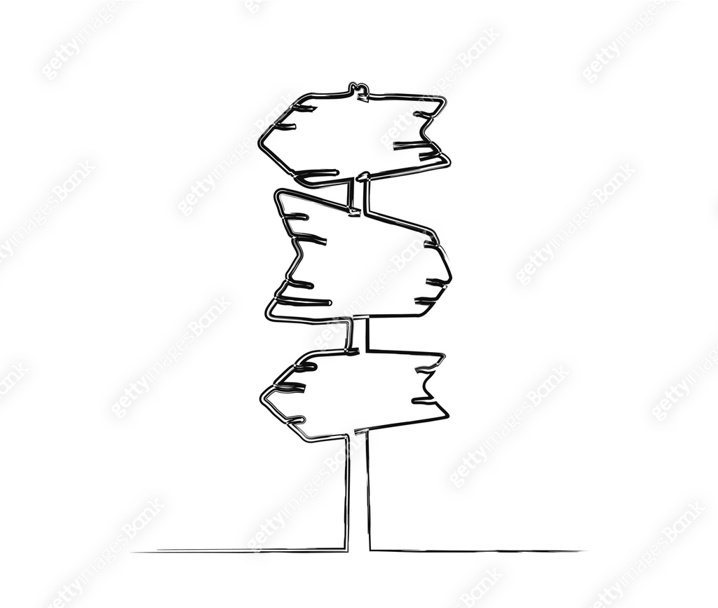 Continuous one line drawing of road direction sign arrows. Textured ...