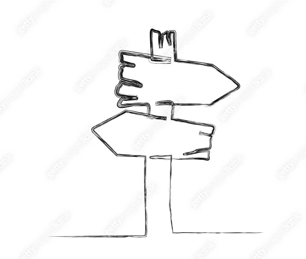 Continuous one line drawing of road direction sign arrows. Textured ...
