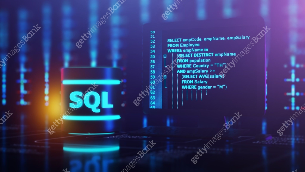 SQL statements (Structured Query Language) code on a computer monitor ...