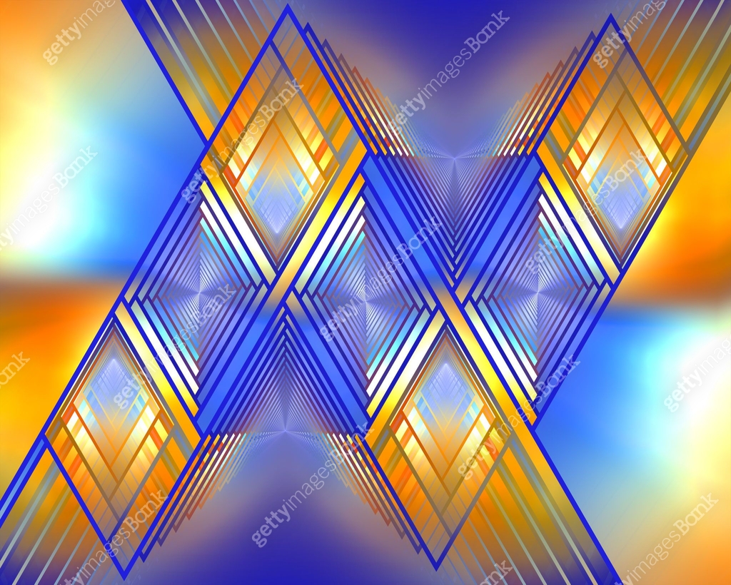 Abstract fractal art pattern, art deco style, infinitely repeating gold ...
