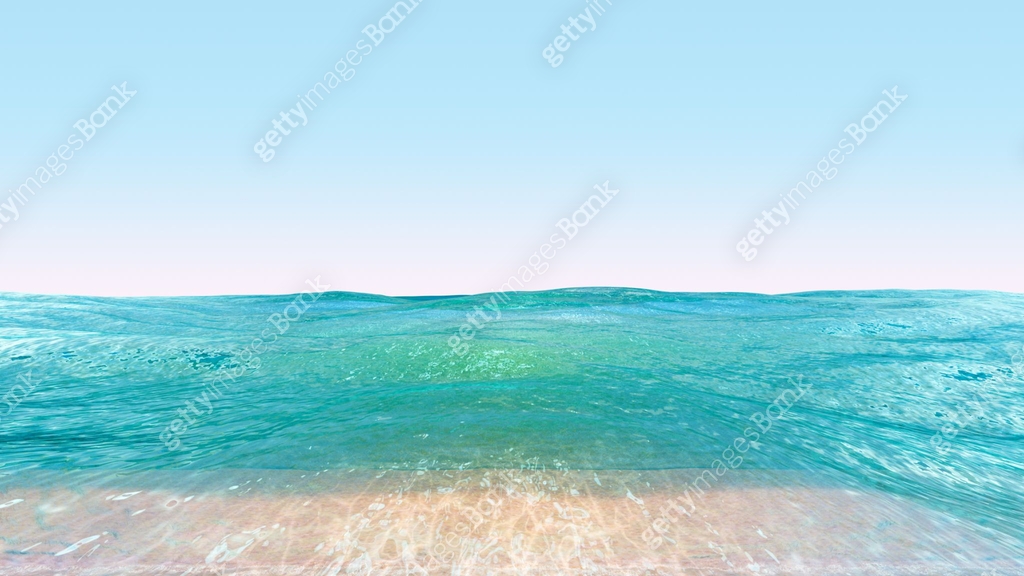 Sea waves, ocean horizon. Shore of a sandy beach and clear ocean water ...