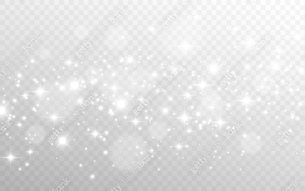 Silver particles. White sparks. Abstract glitter with stars. Magic ...