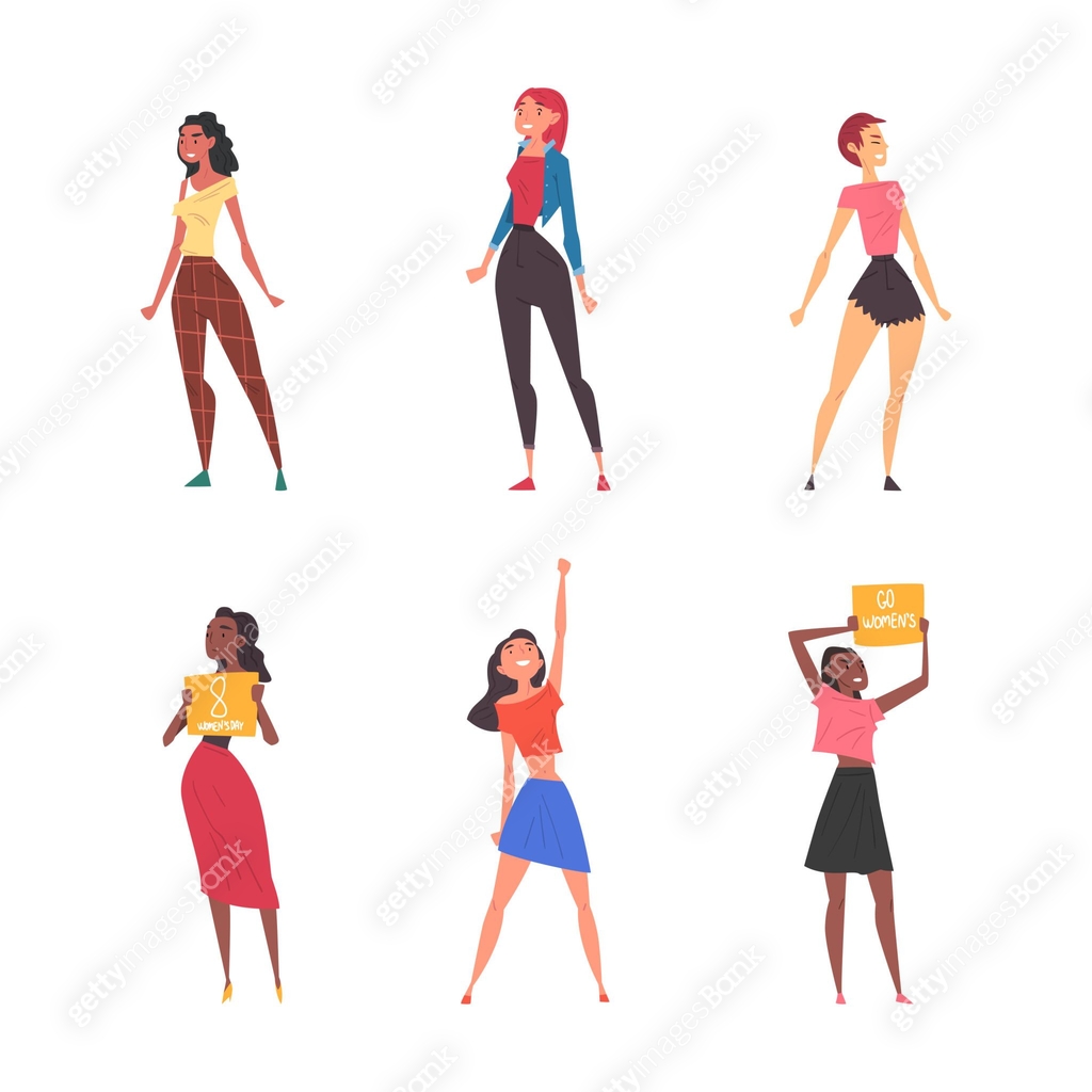 Female Activists with Placard Fighting for Rights Vector Set 이미지 ...