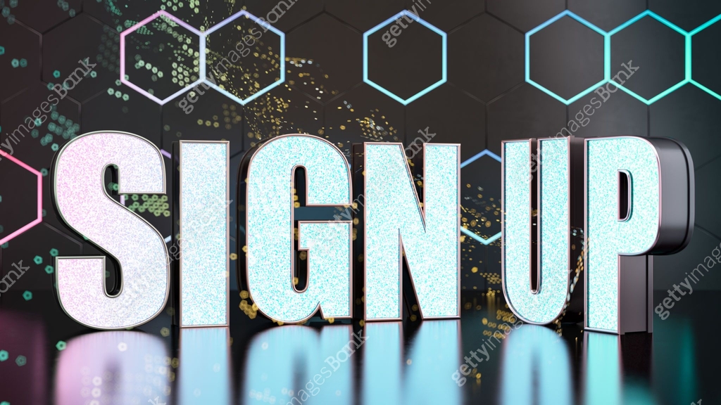 Sign Up Letters Neon Sign Up Letters Against an Abstract Futuristic Background 이미지 ...