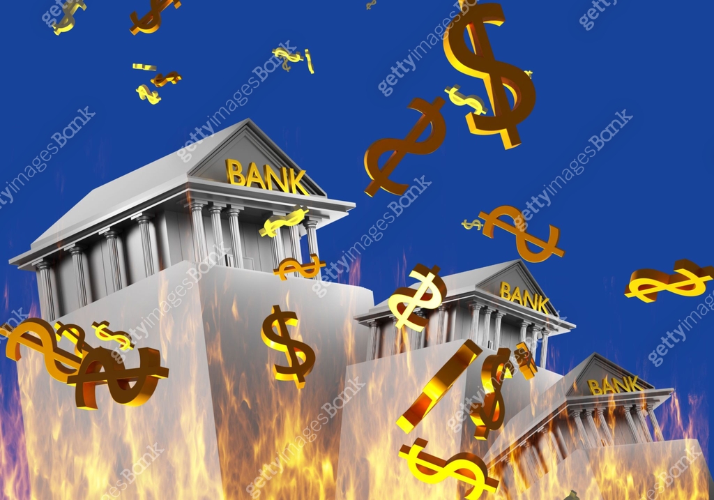 The crisis of the banking system. Risky bank deposits. Bank buildings ...