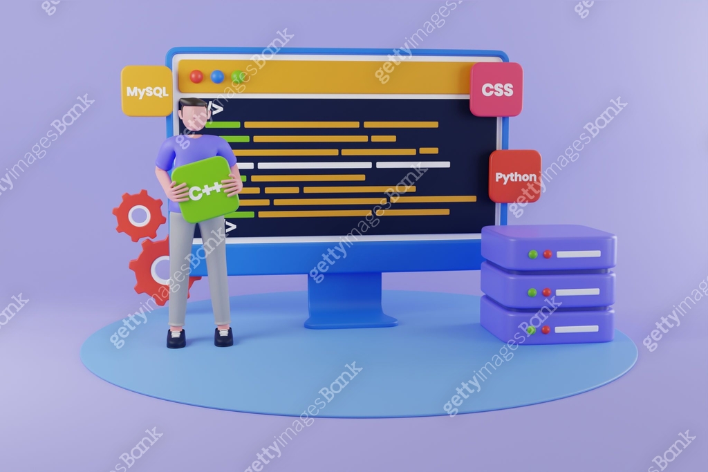 Back end development concept with coding and programming. 3d ...