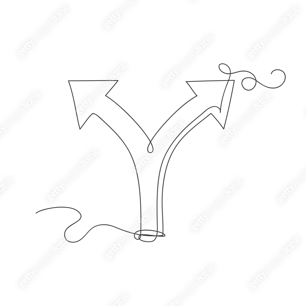 Continuous one line art choice icon or alternate route arrow symbol ...