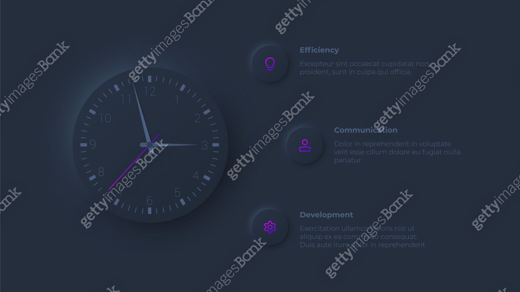 Clock Chart Visualization Dark neumorphic clock illustration. Schedule or timetable visualization ...