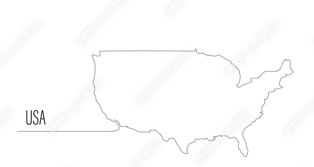 USA map one continuous line drawing. Country single line contour map ...