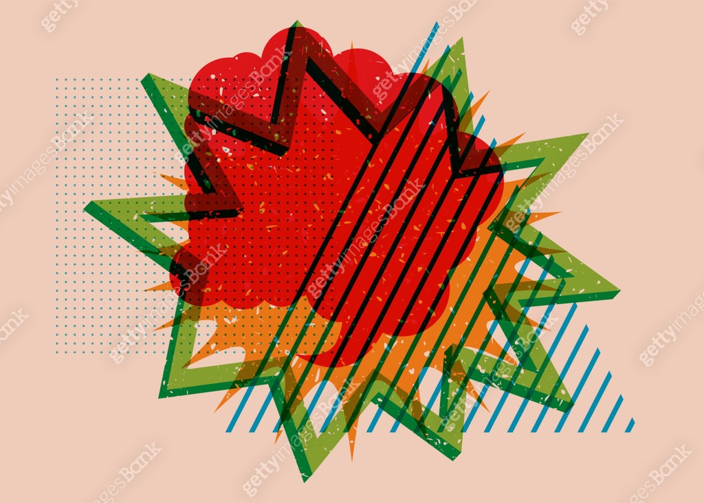 Busy Texture Colorful busy geometric shapes with speech bubble. Object in trendy ...