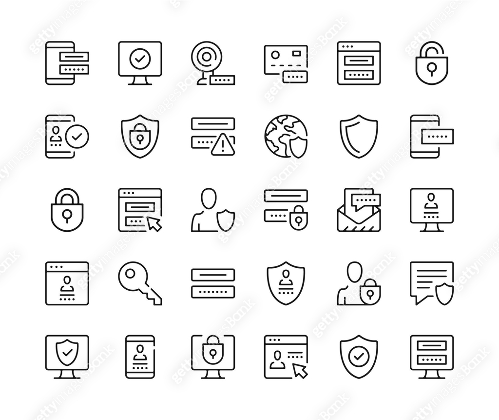 Password. Vector line icons set. Computer protection, safety ...