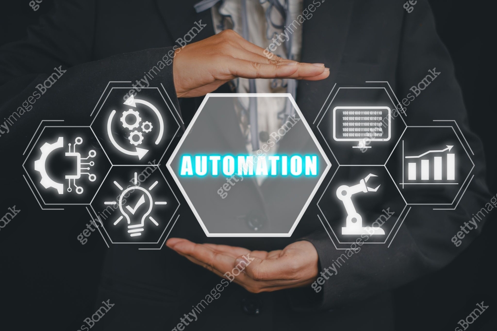 Automation Hand Icon Automation business technology concept, Person hand holding automation ...