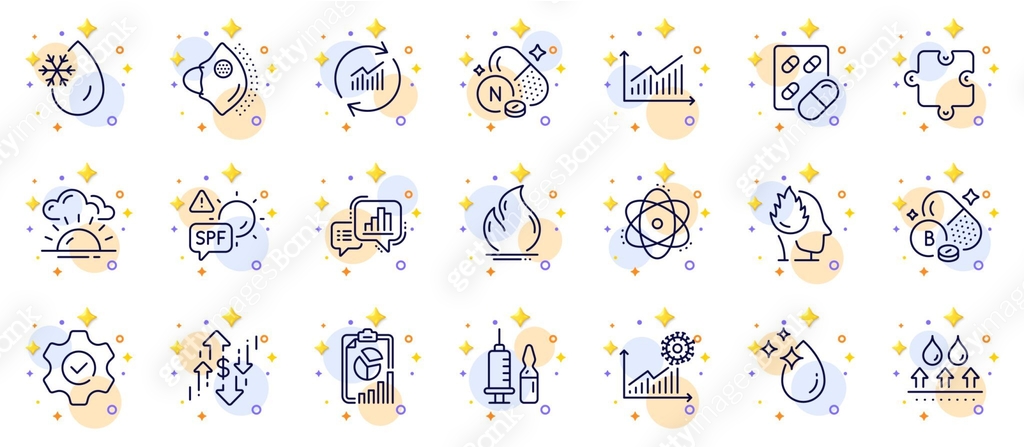 Outline set of Water drop, Graph chart and Report line icons for web ...