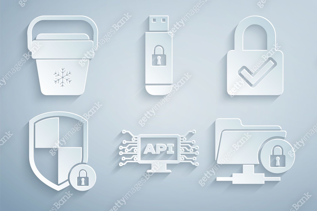 Api Lock Icon Set Computer api interface, Lock and check mark, Shield security with ...