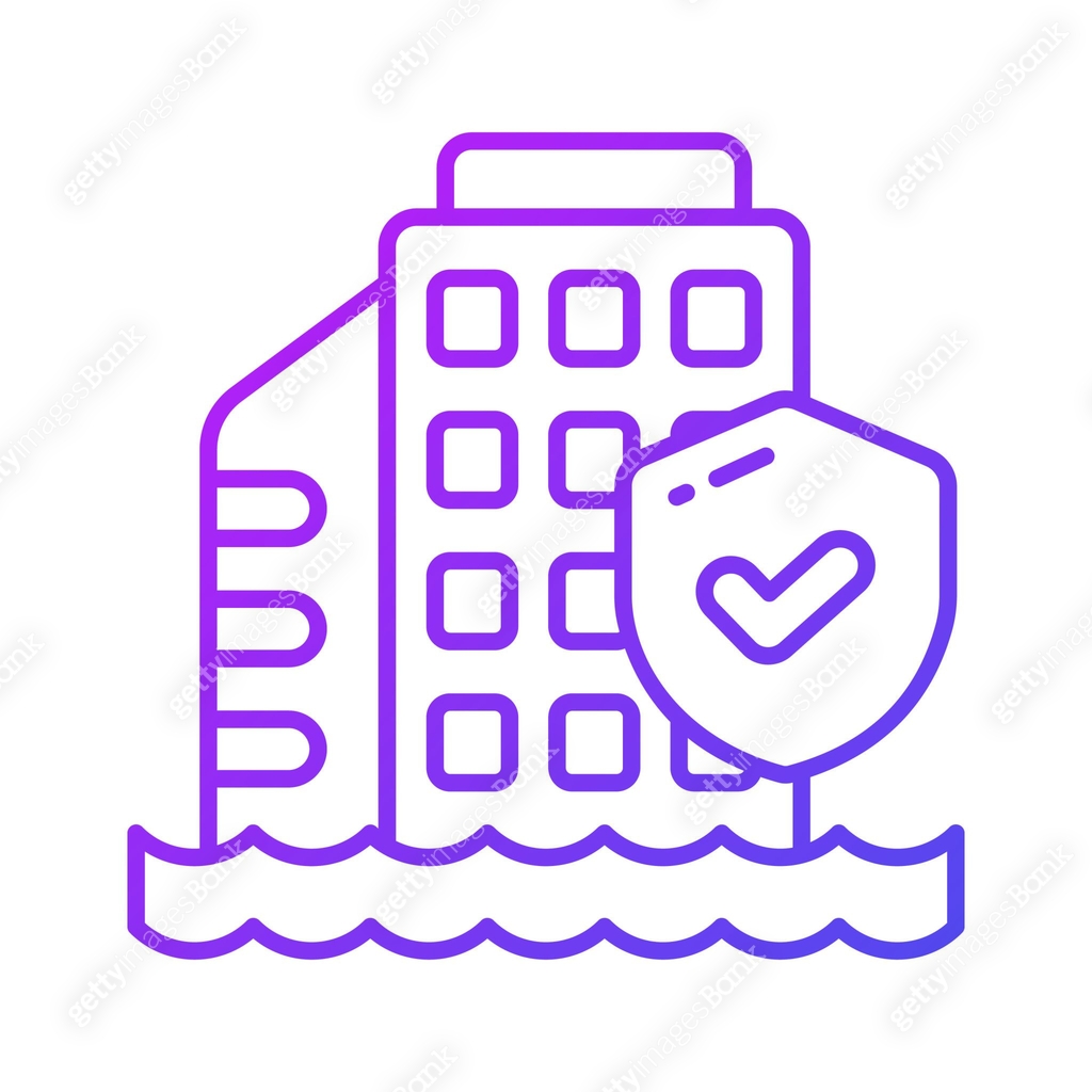 Building Insurance Drawing Protection shield with commercial building showing concept icon of ...