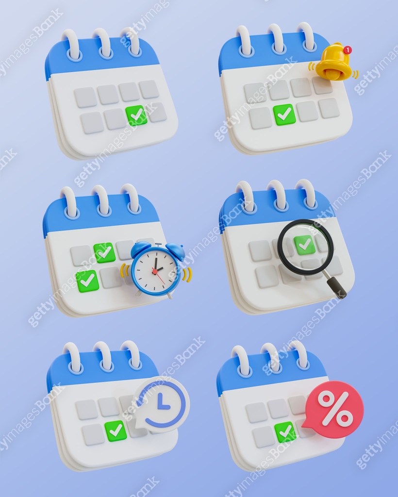 3d minimal time management concept. schedule notification. set of ...