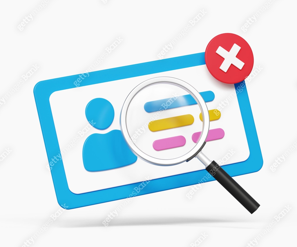 Cannot Identification Icon 3D identity verification icon. Identification failed. User rejected. ID ...