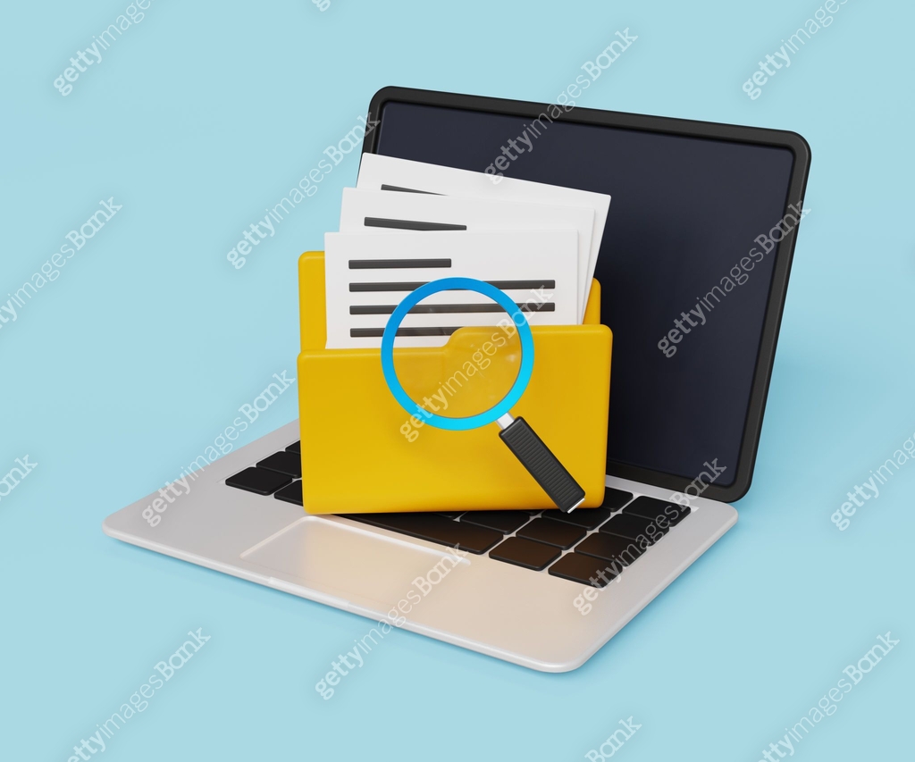 File Data Inspection 3D creative searching folder icon. Searching documents, file management ...