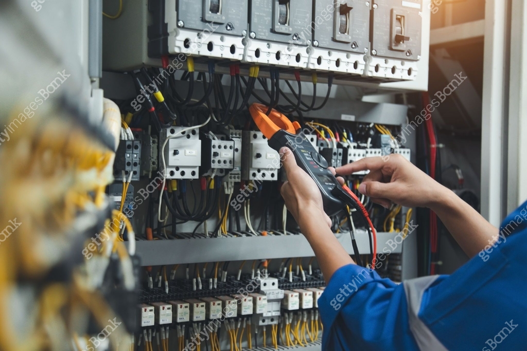 Electrician measurements with multimeter testing current electric in ...