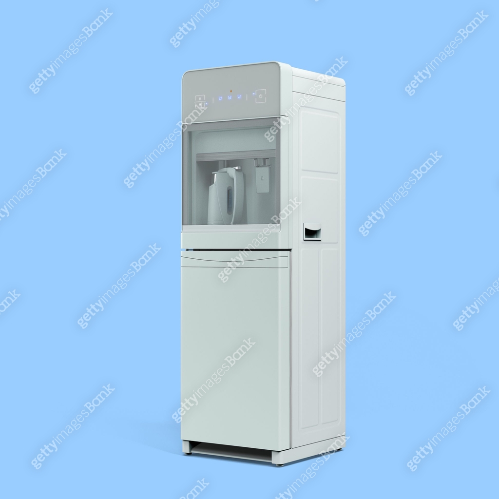 Cooler Machine Graphics Modrn water cooler machine perspective left view 3d render on blue 이미지 ...