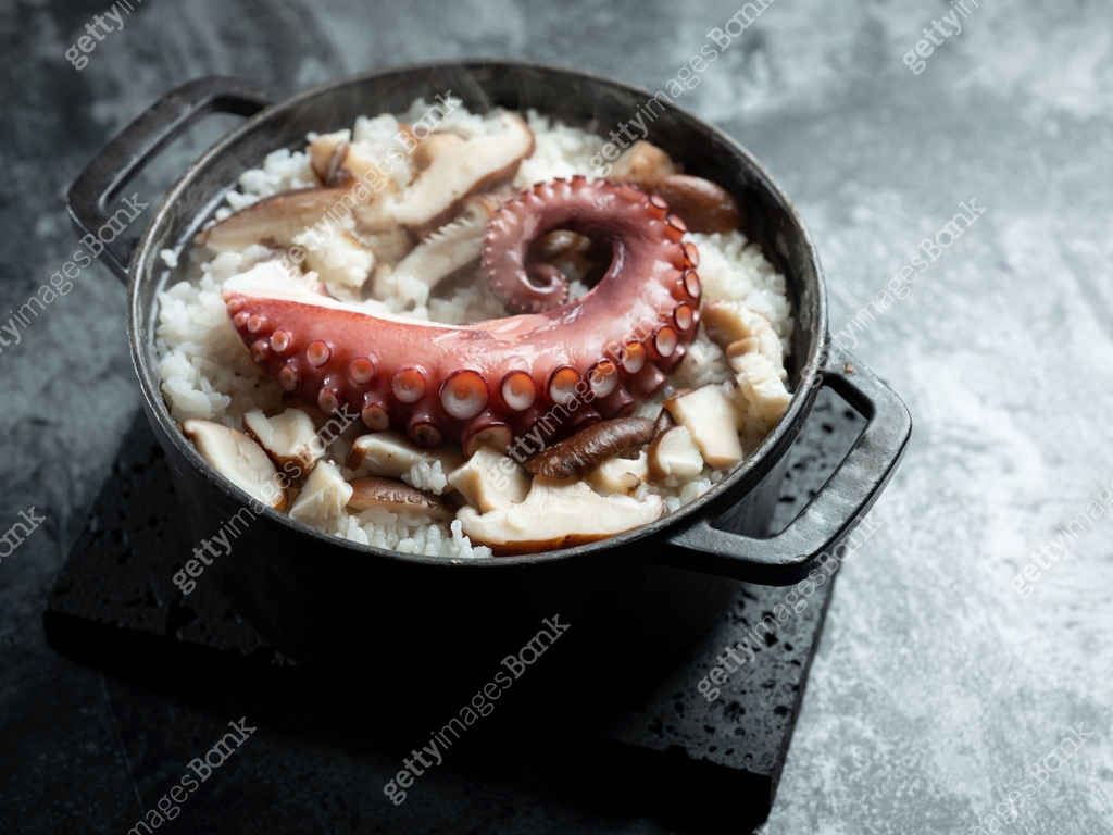 Octopus Rice Bowl with Mushrooms 이미지 (1703368865) - 게티이미지뱅크
