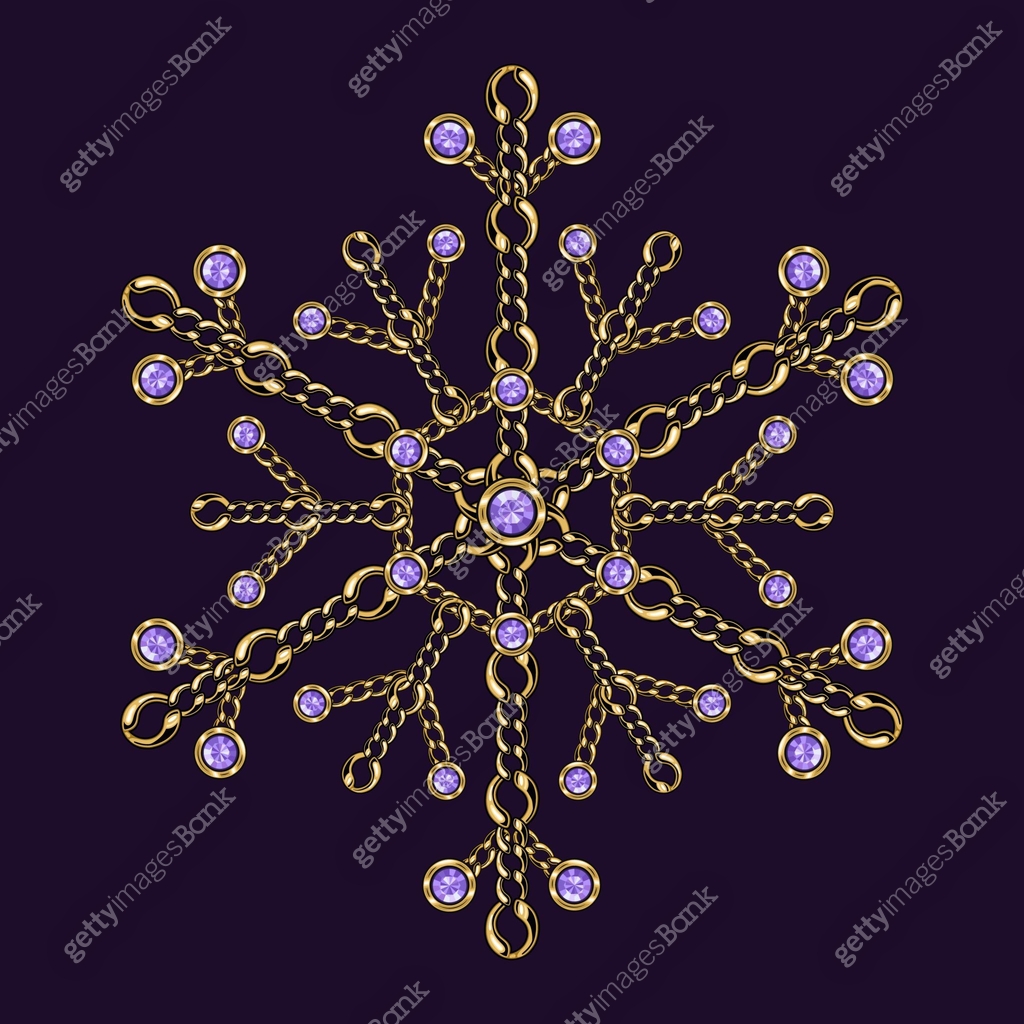 Snowflake Chain Opacity Fancy snowflake made of jewelry gold chains, shiny ball beads, purple ...