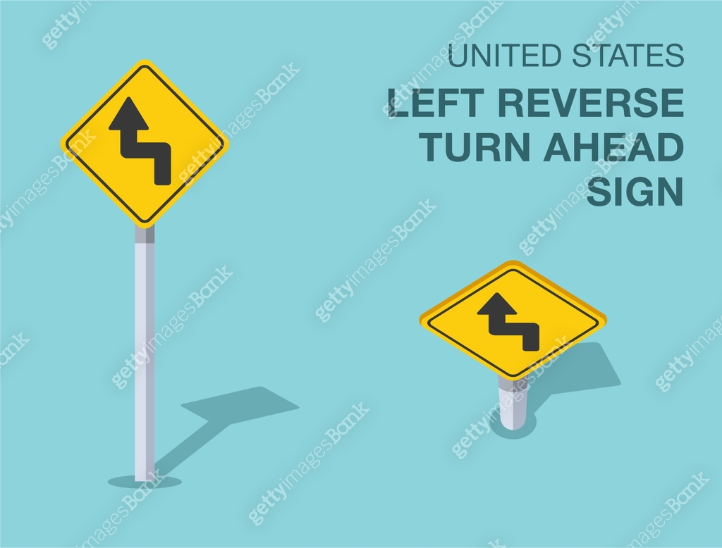 Forward Reverse Signs Traffic regulation rules. Isolated United States left reverse turn ...