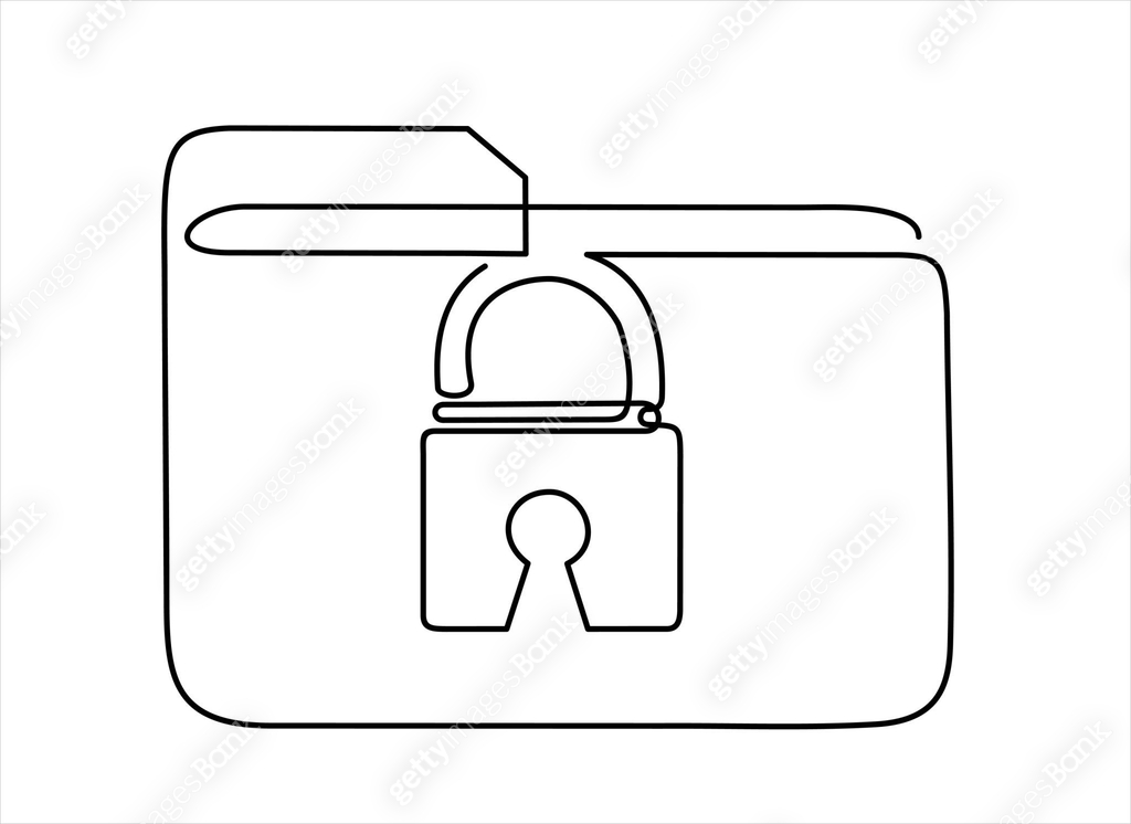 Password Lock Draw Continuous one line drawing of folder and padlock. Protected folder ...