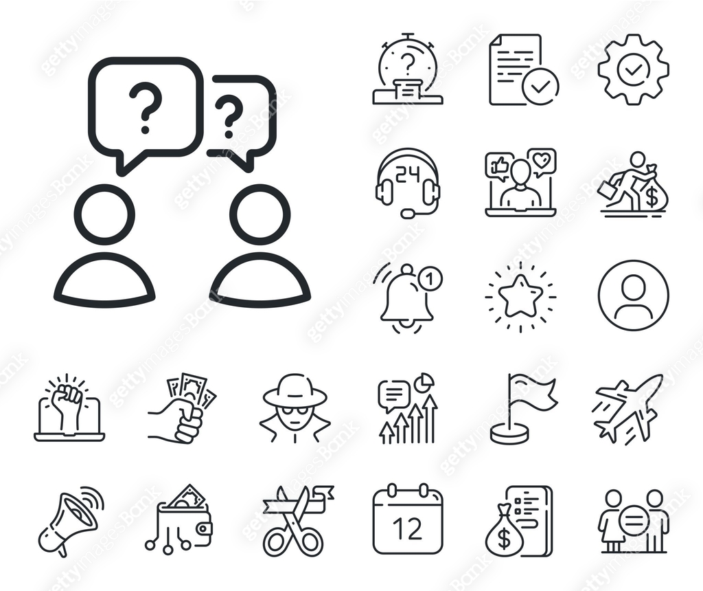 Teamwork questions line icon. Ask help sign. Salaryman, gender equality ...