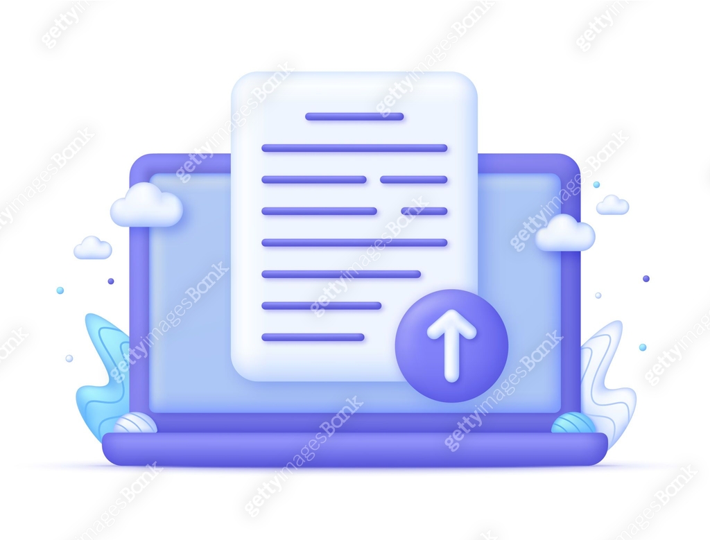 3D Upload file on Computer. Drag and drop sign. Upload file, document ...