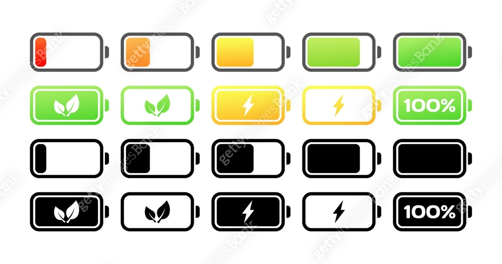 Battery indicator icons. Different styles, color, battery indicator ...