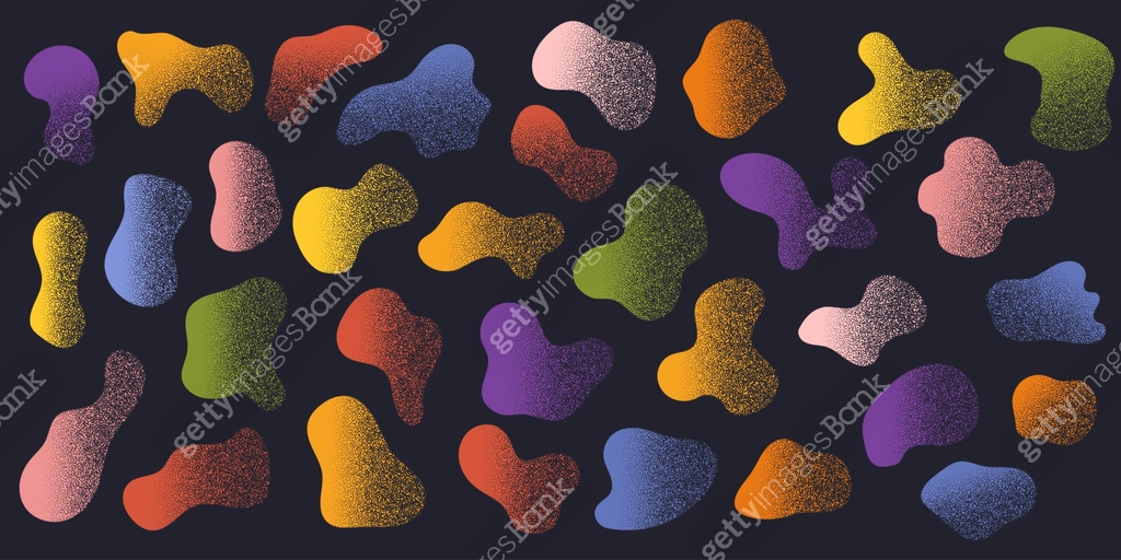Colorful Amoeba blob with gritty texture, organic abstract shape. Set ...