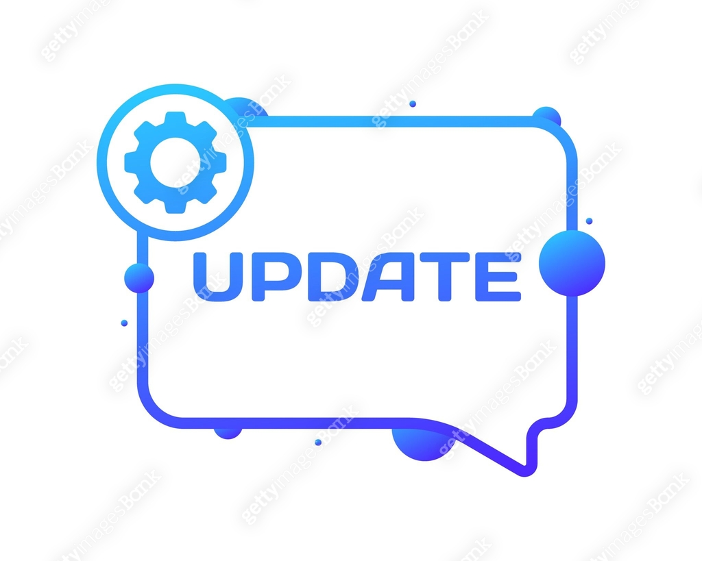 Update bubble. Flat, blue, gear icon, message bubble, update sign ...