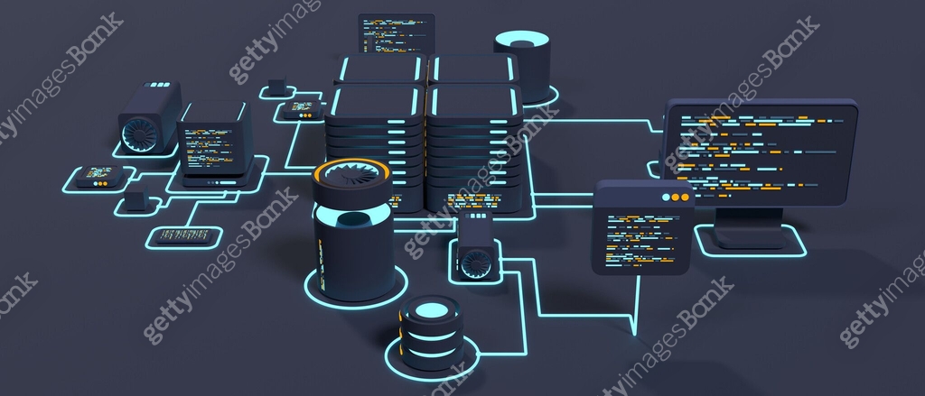 Computer Tech 3d Computer technology 3D illustration. Computation of big data center ...