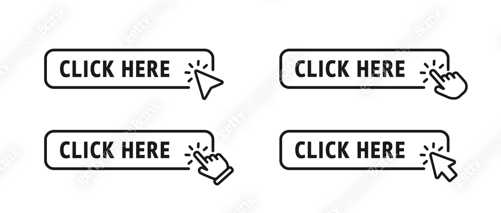 Click here button with arrow pointer clicking icon. Click here vector ...