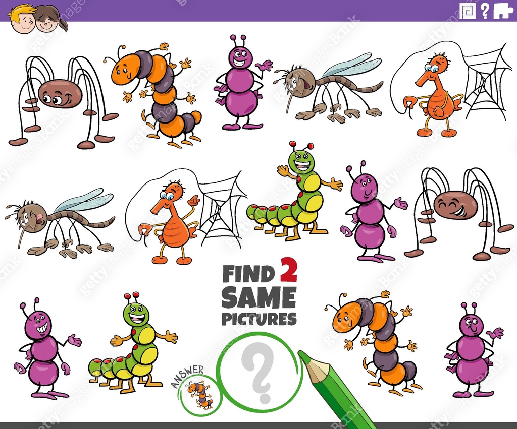 find two same cartoon insects educational game 이미지 (1796357158) 일러스트 ...