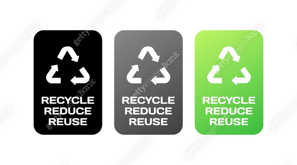 Recycle, reduce, reuse signs. Different styles, green, recycle, reduce ...