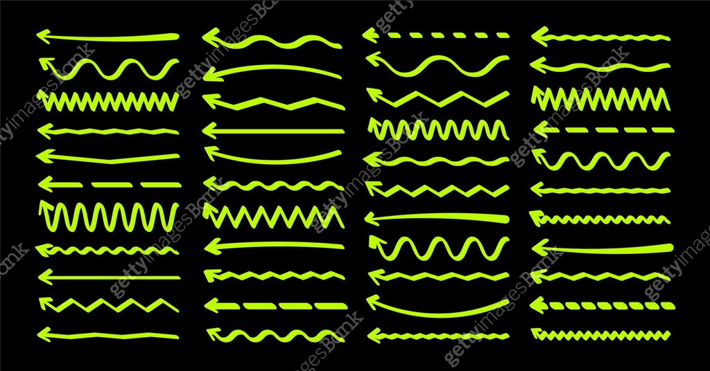 Hand drawn arrows, highlighter lines. Marker stroke, brush pen drawn ...