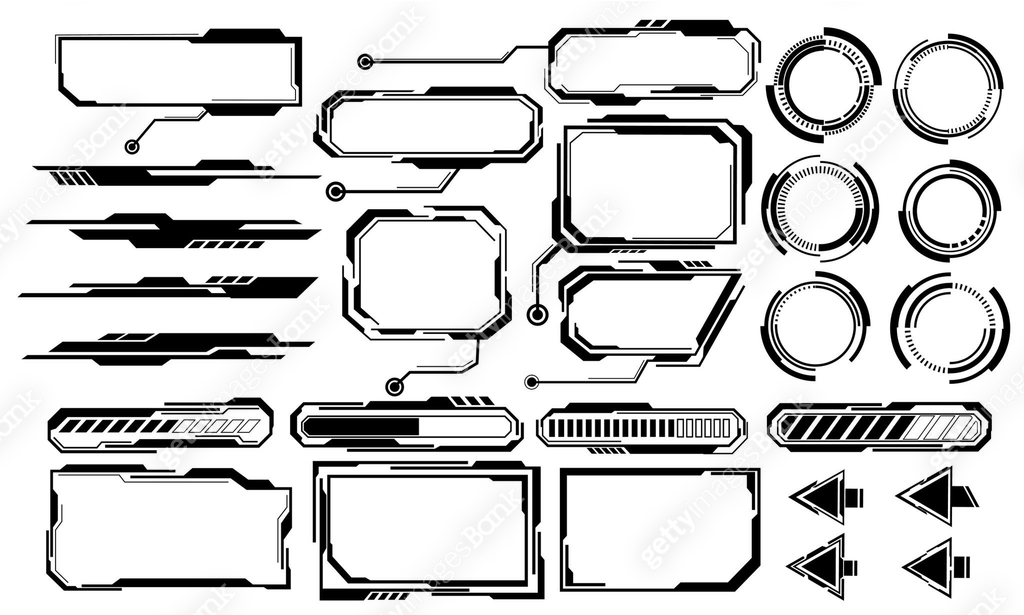 Black line cyber interface elements holographic on white design ...
