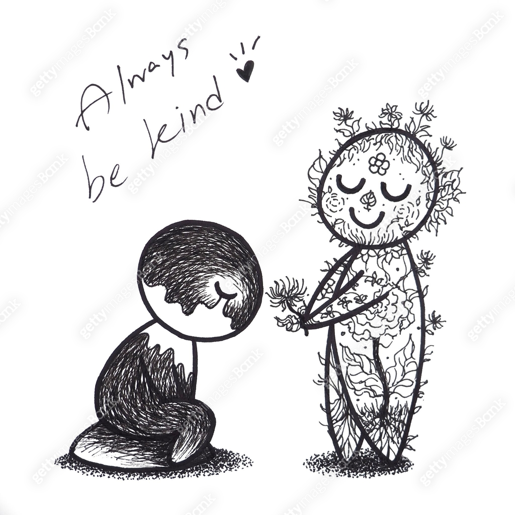 Topic Caring Drawing man give flower love kind to sad people empathy compassion heart care ...